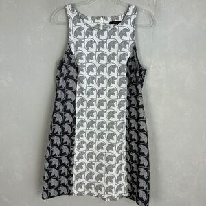 Trina Turk size 14 sleeveless shift dress black white floral cotton stretch